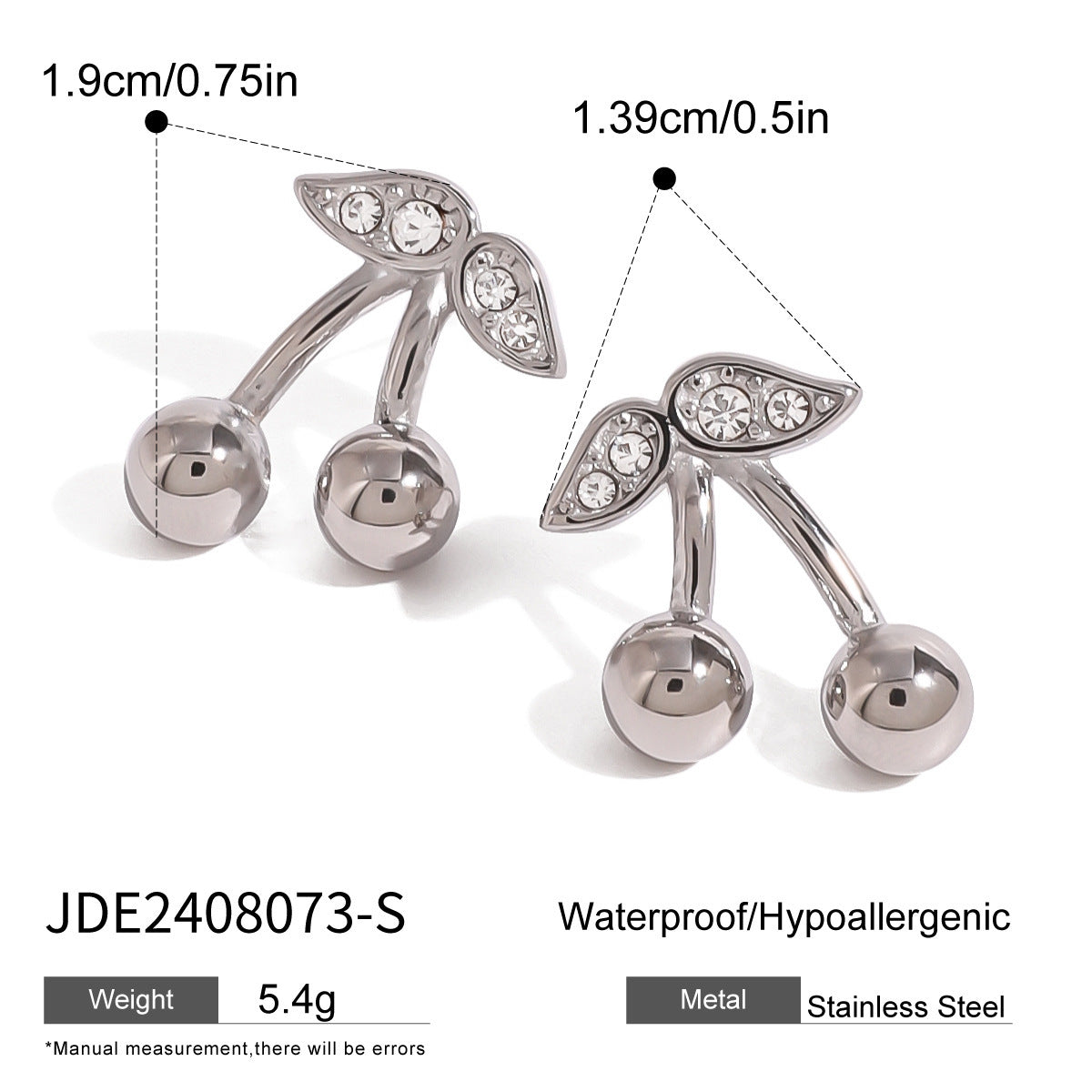 Stainless Steel Cherry Necklace Cute Earrings Ornament Women