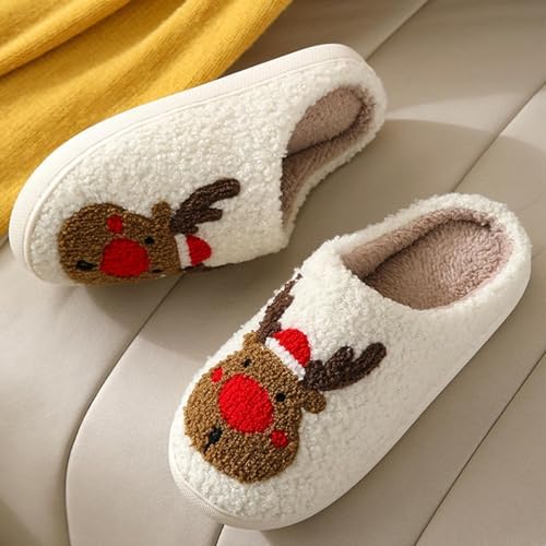 Christmas Slippers for Women & Men – Fluffy Reindeer, Santa, Cookie Man & Heart Motif – Warm Cozy Indoor Outdoor House Shoes, Anti-Slip, Perfect Xmas Gift