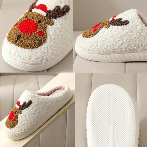 Christmas Slippers for Women & Men – Fluffy Reindeer, Santa, Cookie Man & Heart Motif – Warm Cozy Indoor Outdoor House Shoes, Anti-Slip, Perfect Xmas Gift