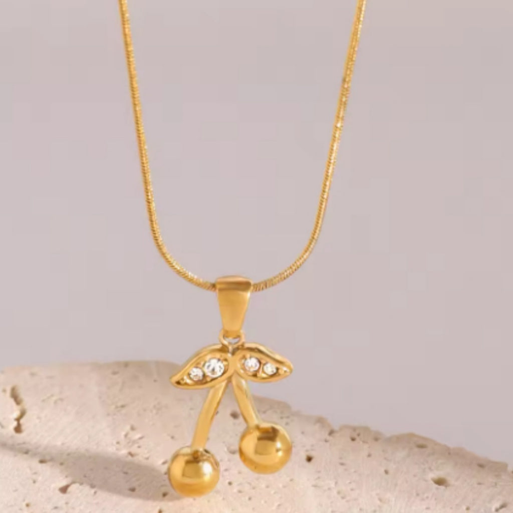 Stainless Steel Cherry Necklace Cute Earrings Ornament Women